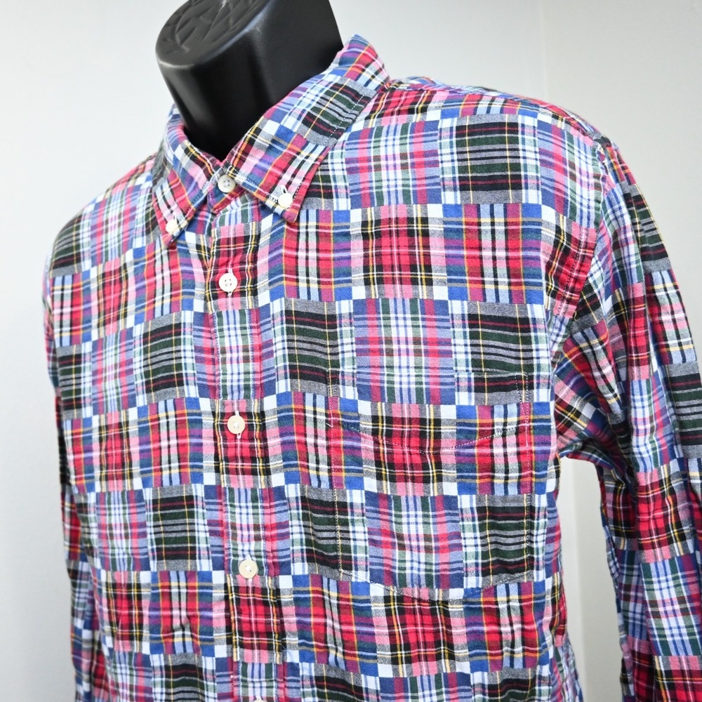 Tommy Hilfiger Patched Plaid Dress Shirt Slim Fit Long Sleeve Button Up‎ Mens XL